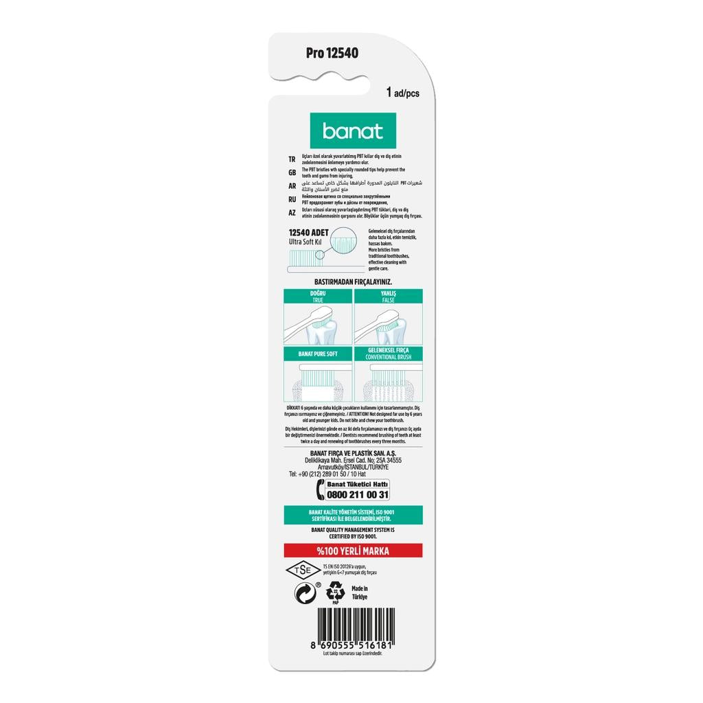 Banat Pro 12540 Soft Toothbrush for Gentle Cleaning by Beauty Care Bag