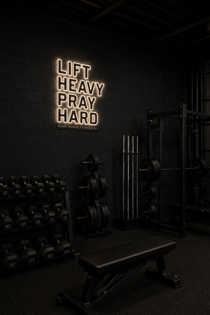 Lift Heavy. Pray Hard. - Neon Light Sign by Tango Charlie Apparel