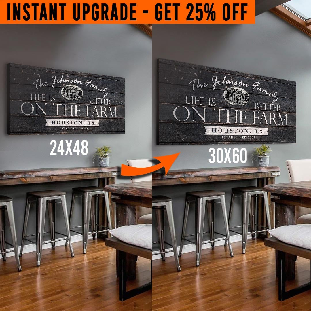 Upgrade Your 48x24 Inches 'Life is Better on the farm' (Style 2) Canvas To 60x30 Inches by Tailored Canvases