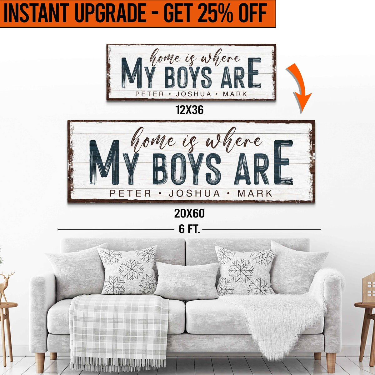 Upgrade Your 'Home Is Where My Boys Are' (Style 1) Canvas To 20x60 Inches (Free Shipping) by Tailored Canvases