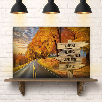 Family Names Autumn Road Sign by Tailored Canvases