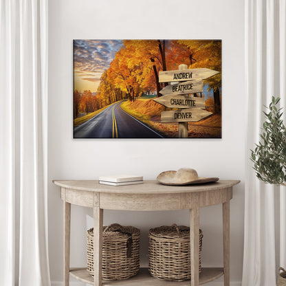Family Names Autumn Road Sign by Tailored Canvases