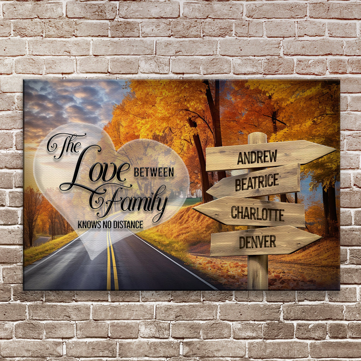 Love Between Family Names Sign by Tailored Canvases