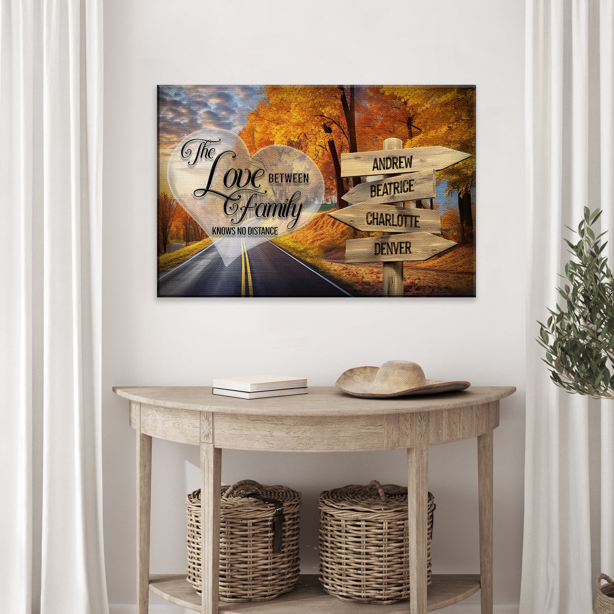 Love Between Family Names Sign by Tailored Canvases