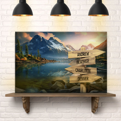 Mountain Sunrise Family Names Sign by Tailored Canvases