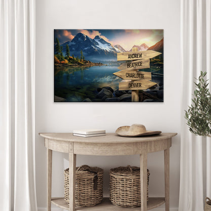 Mountain Sunrise Family Names Sign by Tailored Canvases