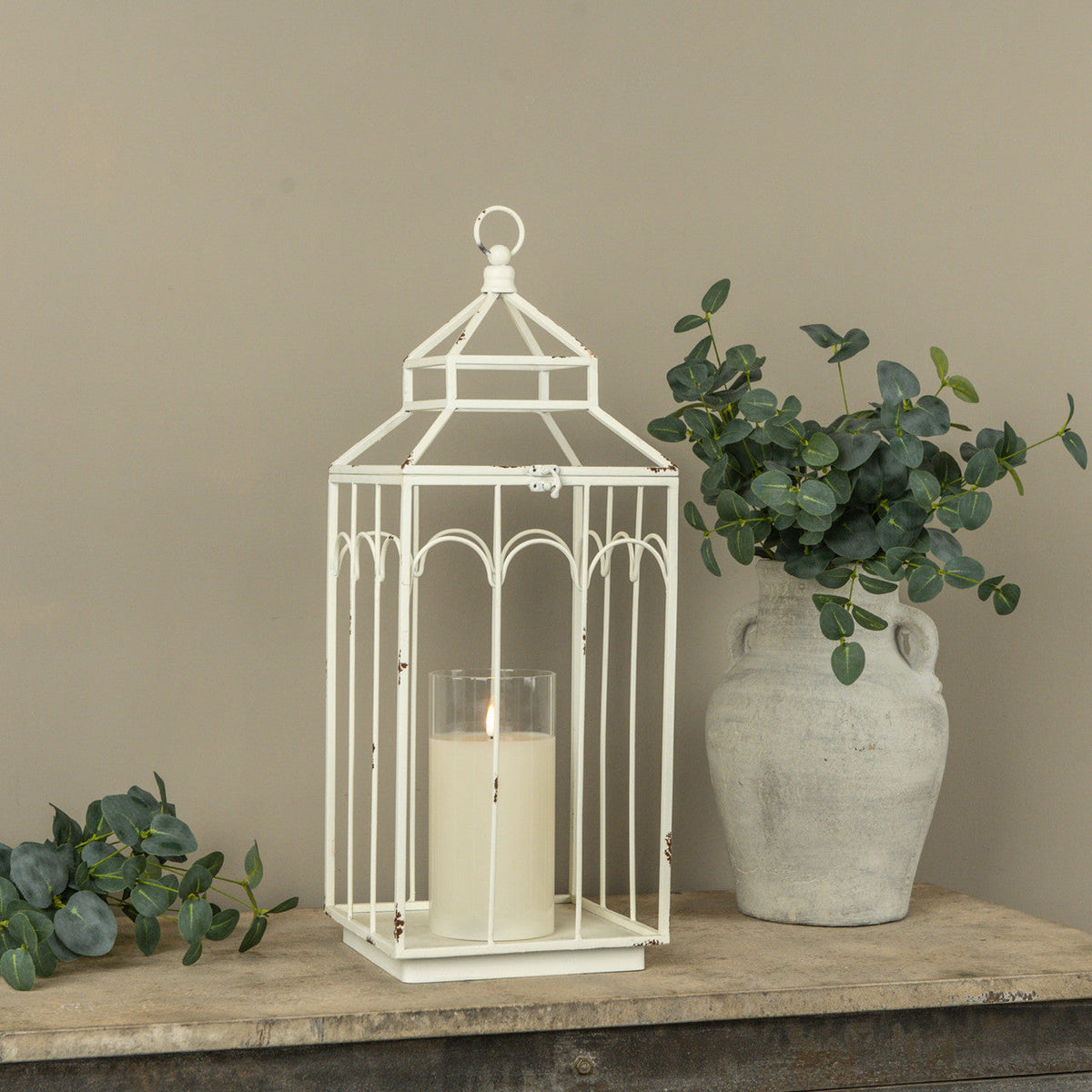 Ashley White Metal Lantern by Rust & Cinder