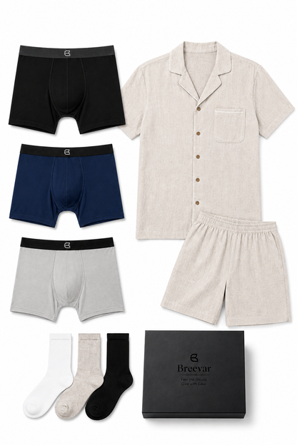 Men's Natural Comfort Complete Gift Set with Short-Sleeve Sleepwear, Boxer Brief and Socks by Breevar