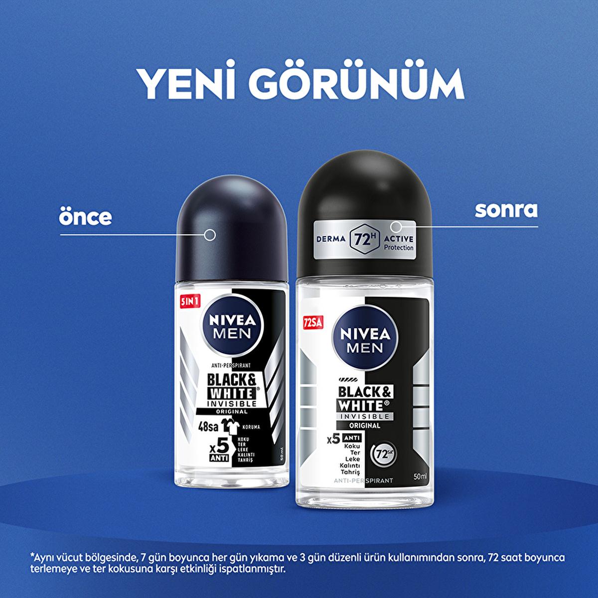Nivea Men Deodorant - Nivea Men Erkek Roll-on Deodorant Black & White Invisible Original 50 ml - Long Lasting Anti-Perspirant Protection by Beauty Care Bag