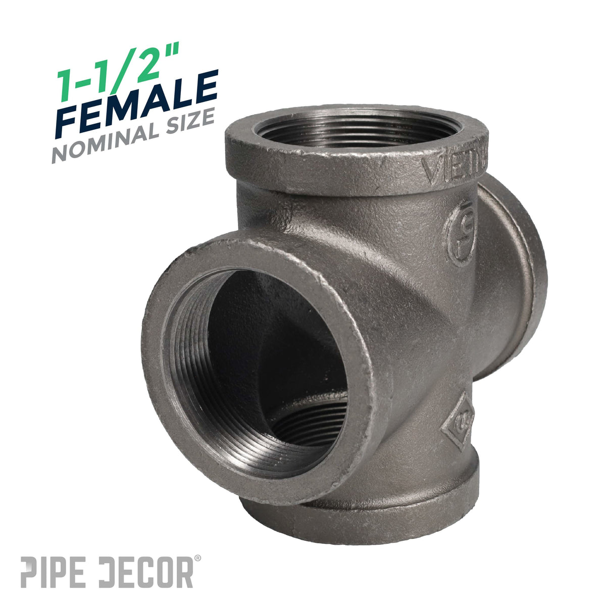 PIPE DECOR 1-1/2 in. black iron cross pipe fitting