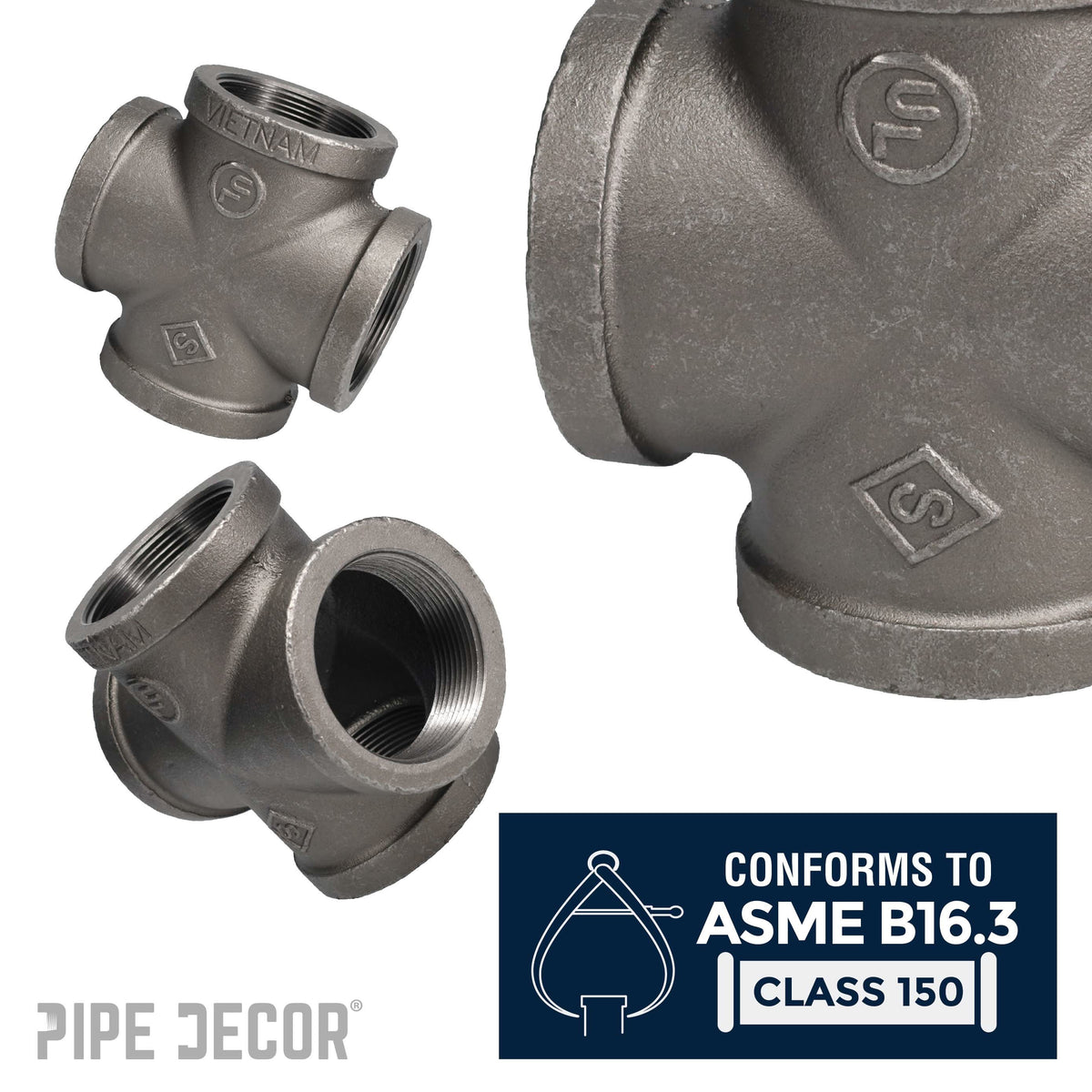 PIPE DECOR 1-1/2 in. black iron cross pipe fitting