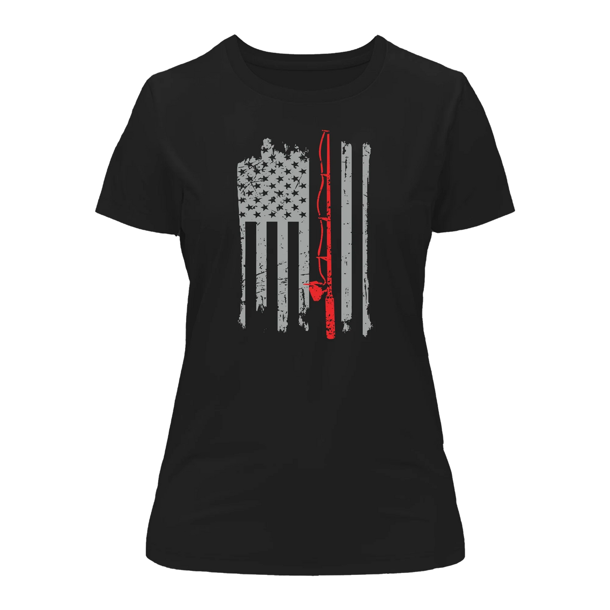 Fishing Rod American Flag T-Shirt for Women by Outdoorzees