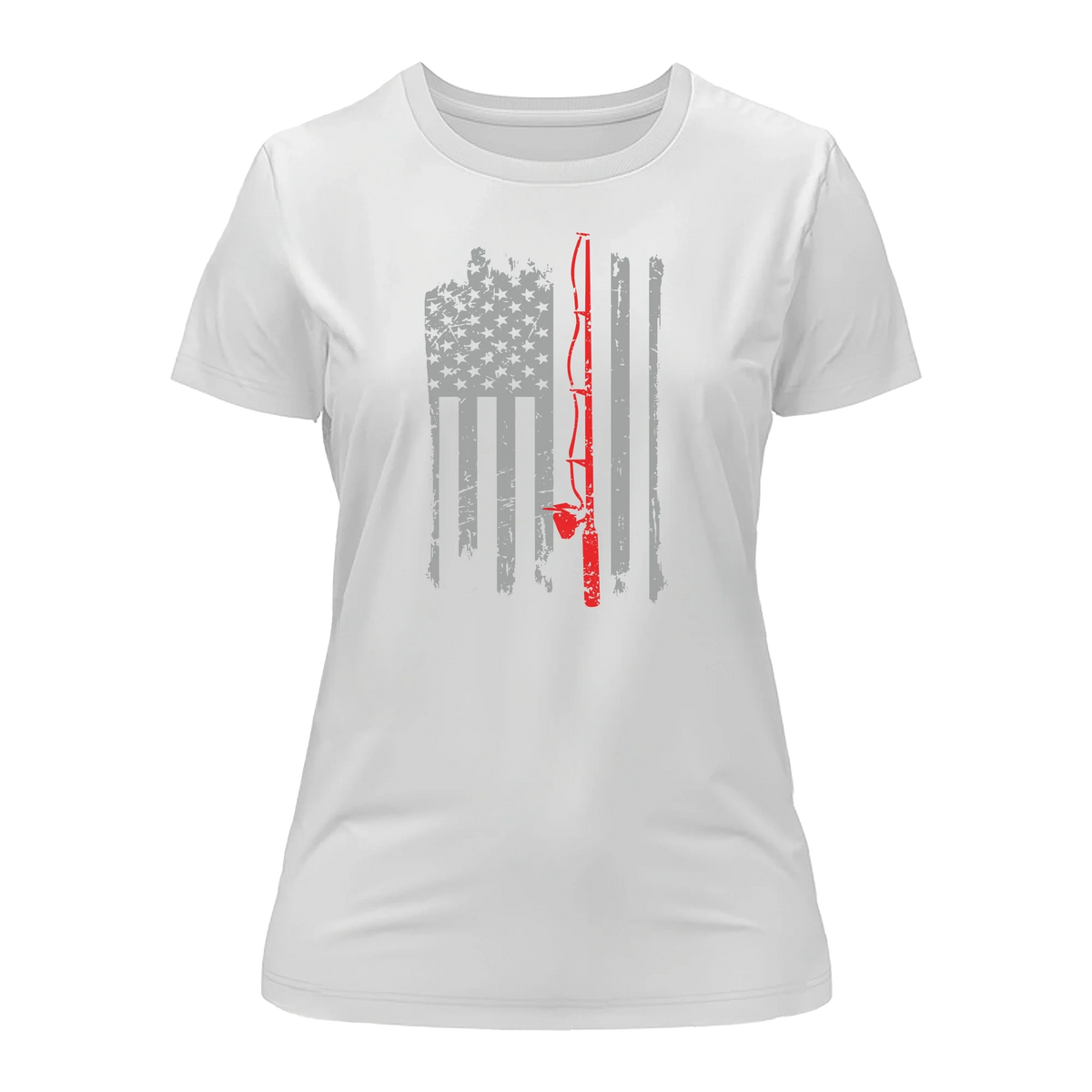 Fishing Rod American Flag T-Shirt for Women by Outdoorzees