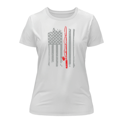 Fishing Rod American Flag T-Shirt for Women by Outdoorzees