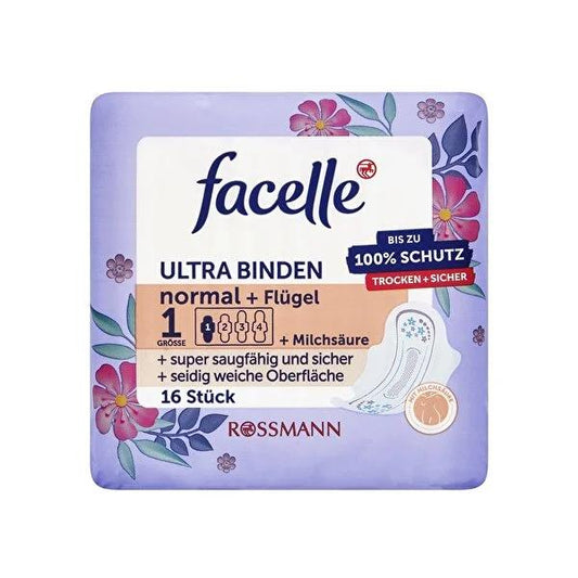 Facelle Ultra-Thin Feminine Hygiene Pads with Wings: Lactic Acid for Sensitive Skin, Individually Wrapped & Breathable, Odor Control - 16 Count by Beauty Care Bag