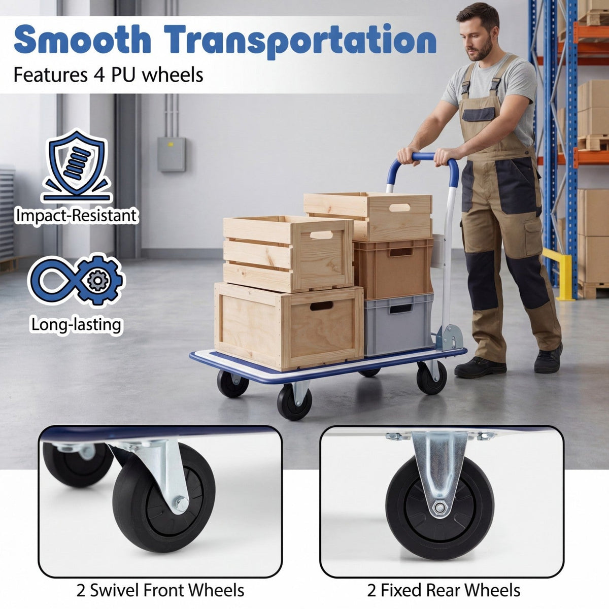 Folding Platform Hand Truck with 4 Wheels - 330 lbs Capacity by DirectDeals