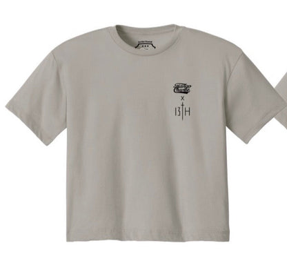 Lift Heavy. Pray Hard. - Sand Women's Crop Tee by Tango Charlie Apparel