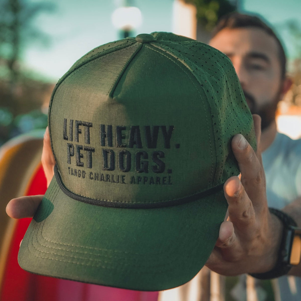 Lift Heavy. Pet Dogs. - Army Snapback Hat by Tango Charlie Apparel