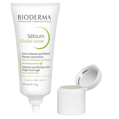 Bioderma Sebium Global Cover Foundation and Treatment Cream - Lightweight, Non-Comedogenic Makeup for Acne-Prone Skin by Beauty Care Bag