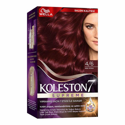 Wella Koleston Supreme 4/6 Kõzõl Viyole: Radiant Red Violet Hair Dye Kit - Long Lasting Color, Intense Shine & Deep Conditioning by Beauty Care Bag