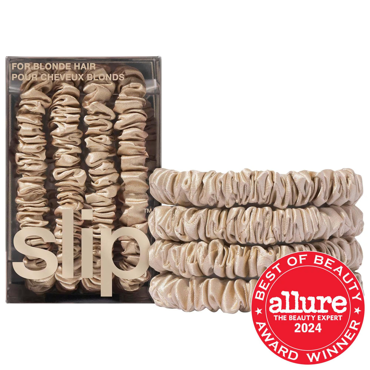 Slip Slipsilk Skinny Scrunchies - 4 Pack Silk Hair Accessories Anti-Crease Gentle Hair Ties by Beauty Care Bag