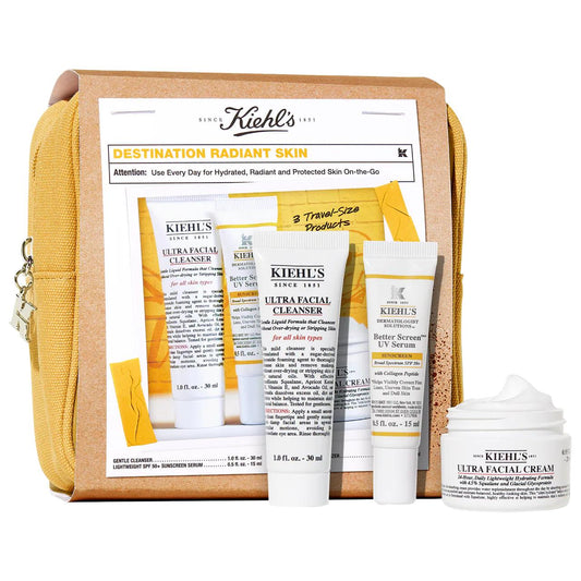 Destination Radiant: Hydrating Skincare Gift Set with SPF 50 - Travel Size for Dry Skin, Radiant Complexion & UV Protection by Beauty Care Bag