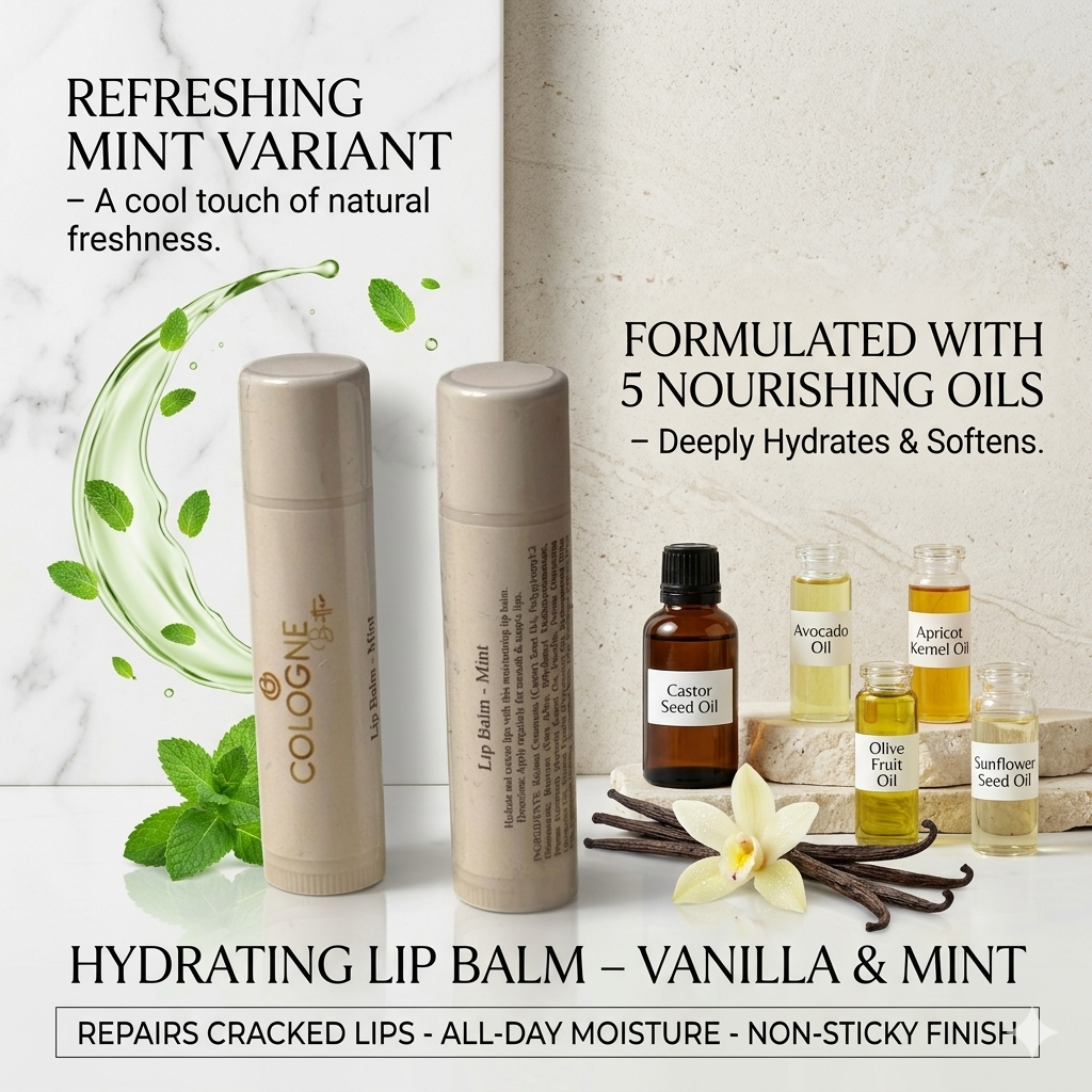 Hydrating Lip Balm – Vanilla & Mint | Moisturizing Lip Care with Castor, Avocado & Olive Oils | Repair Dry Chapped Lips | Smooth & Nourishing Lip Balm by CB