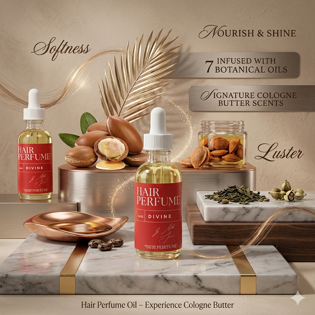 Hair Perfume Oil – Nourishing Fragrance Hair Oil | Argan, Jojoba & Jamaican Black Castor Oil | Soft, Smooth & Shiny Hair | Cologne Butter by CB