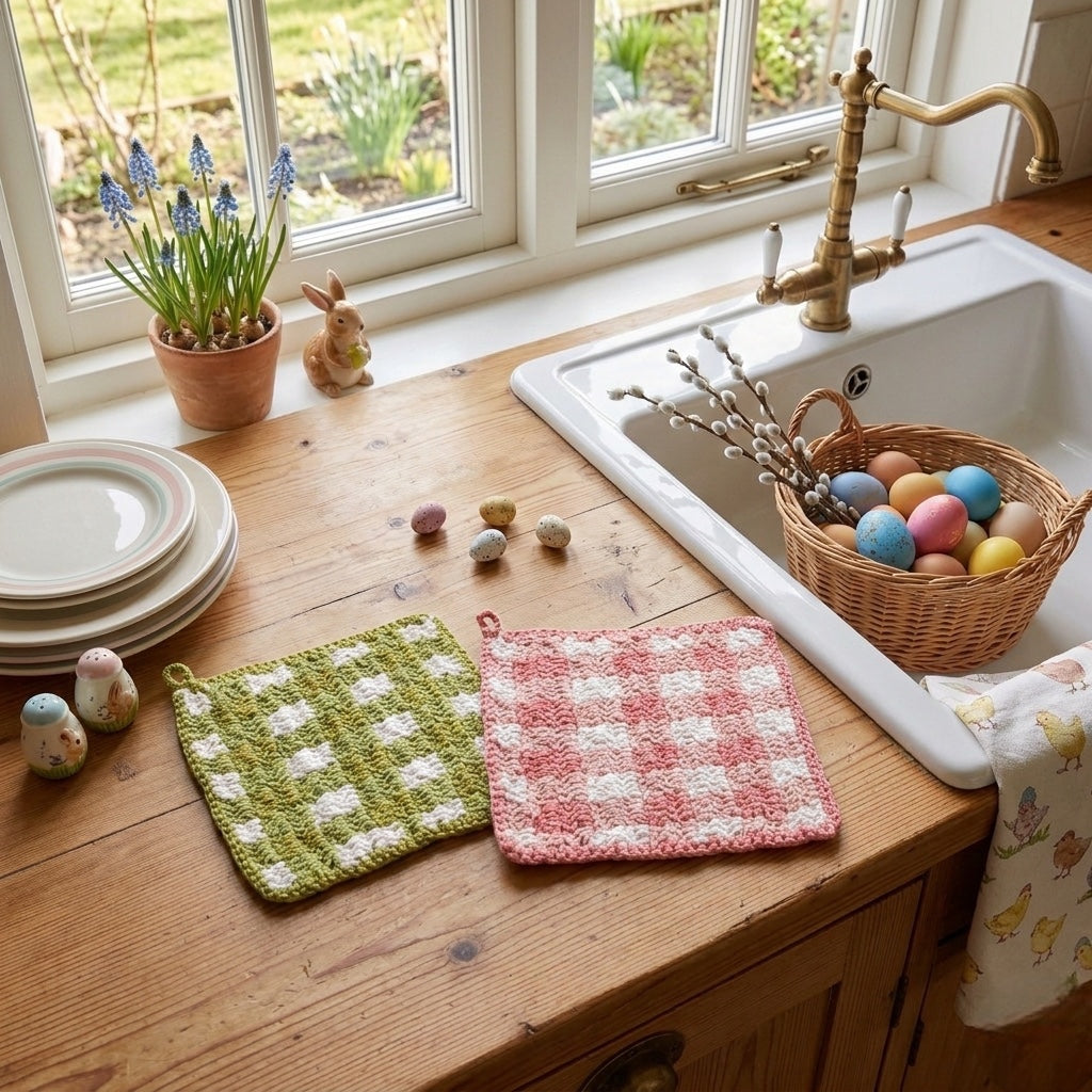 Crochet Pastel Check Pot Holder by Rust & Cinder