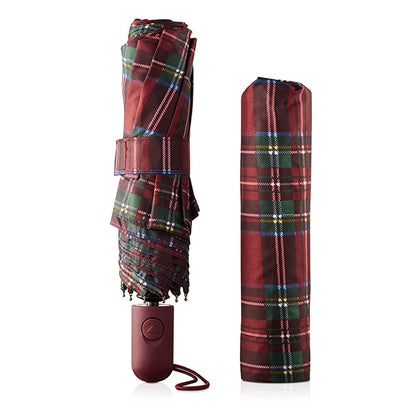 Eklips Burgundy Plaid Automatic Umbrella by Beauty Care Bag