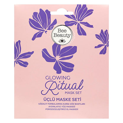 Bee Beauty Glowing Ritual: Face and Hand Mask Set - Reduce Puffiness, Brighten Skin, Smooth Hands - Easy Skincare Routine by Beauty Care Bag