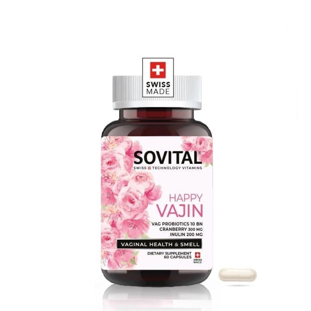 Sovital Happy Vajin: Cranberry Probiotic Capsules for Women's Vaginal & UTI Health - Support Vaginal Flora, Prevent UTIs, & Boost Immunity by Beauty Care Bag