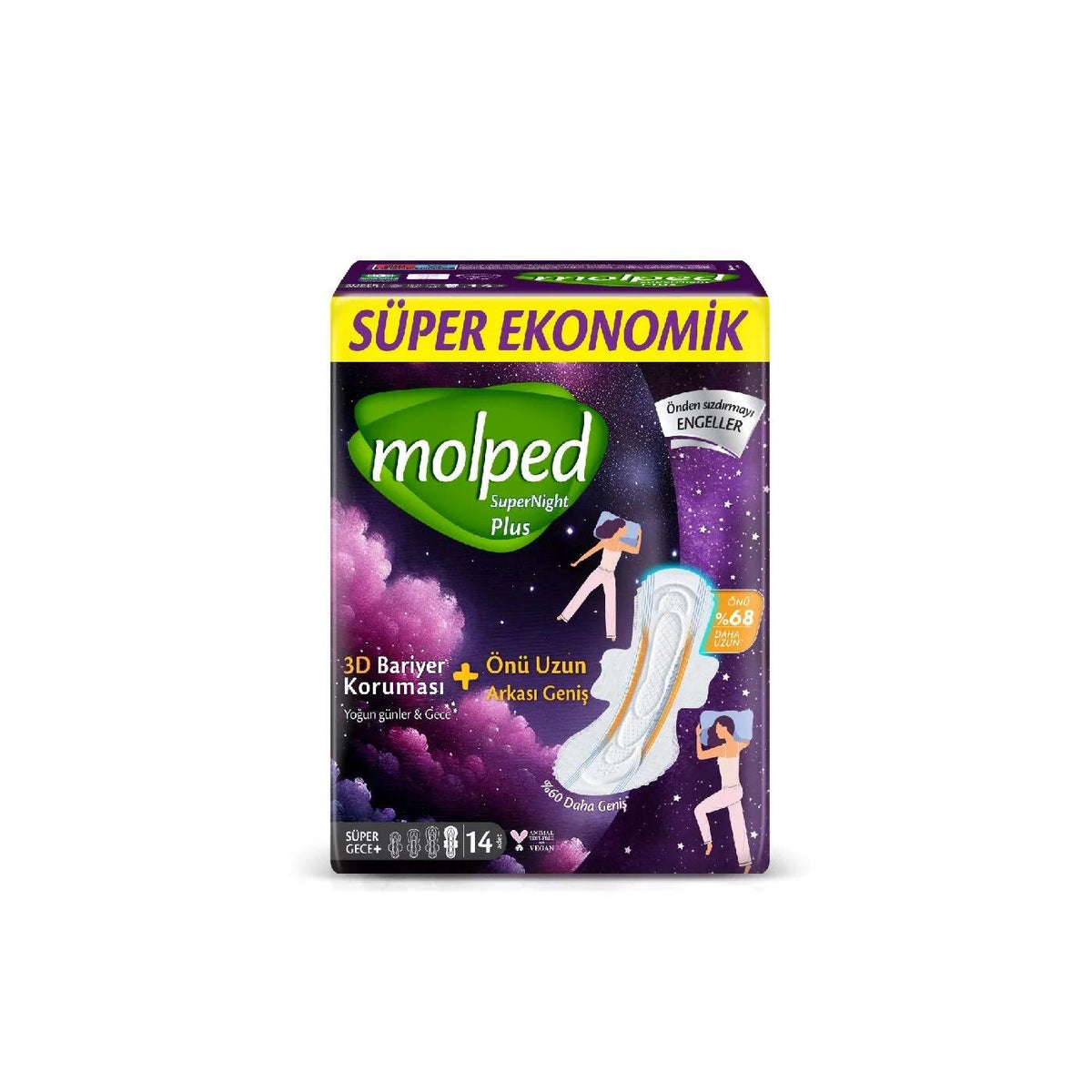 Molped Supernight Front-Extended Night Plus Pads 14 Count by Beauty Care Bag