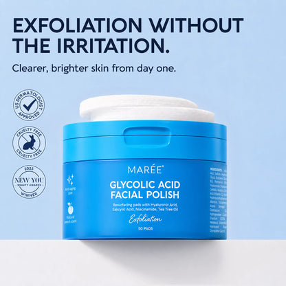 Glycolic acid exfoliating toner pads