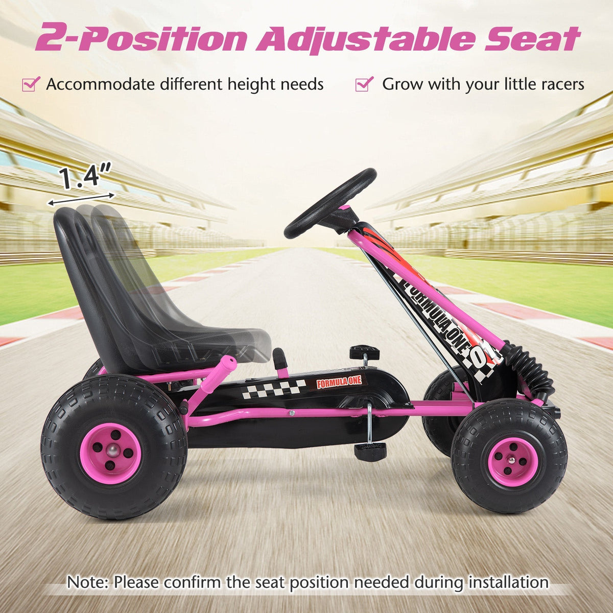 Go Kart for Kids 4 Wheels Pedal with Adjustable Seat and Multi-Terrain Wheels by GBruno Store