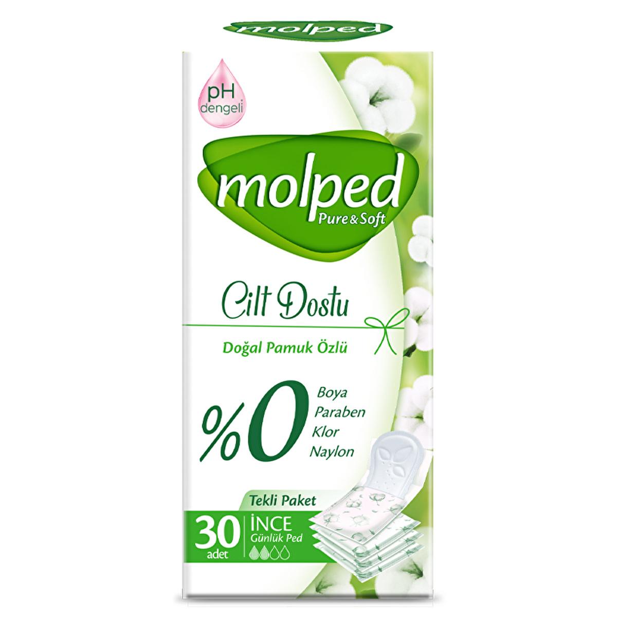 Molped Pure & Soft: 30-Count Natural Cotton Panty Liners - Gentle, Unscented Comfort for Sensitive Skin, Dye & Chlorine-Free by Beauty Care Bag