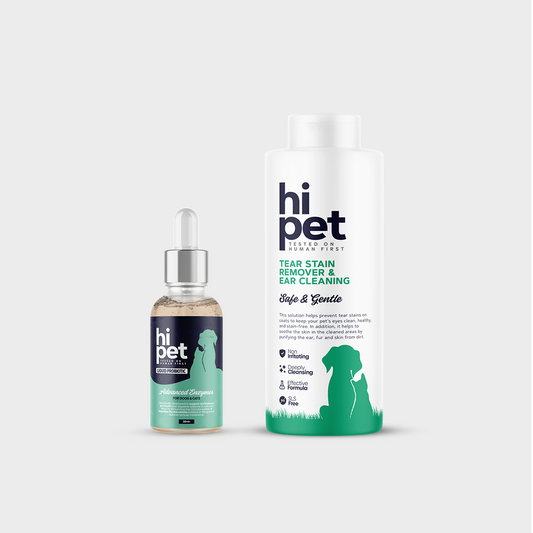 HiPet Eye & Ear Health Set, Tear Stain & Ear Cleaning Solution + Liquid Probiotic, 2-Piece Bundle by Beauty Care Bag