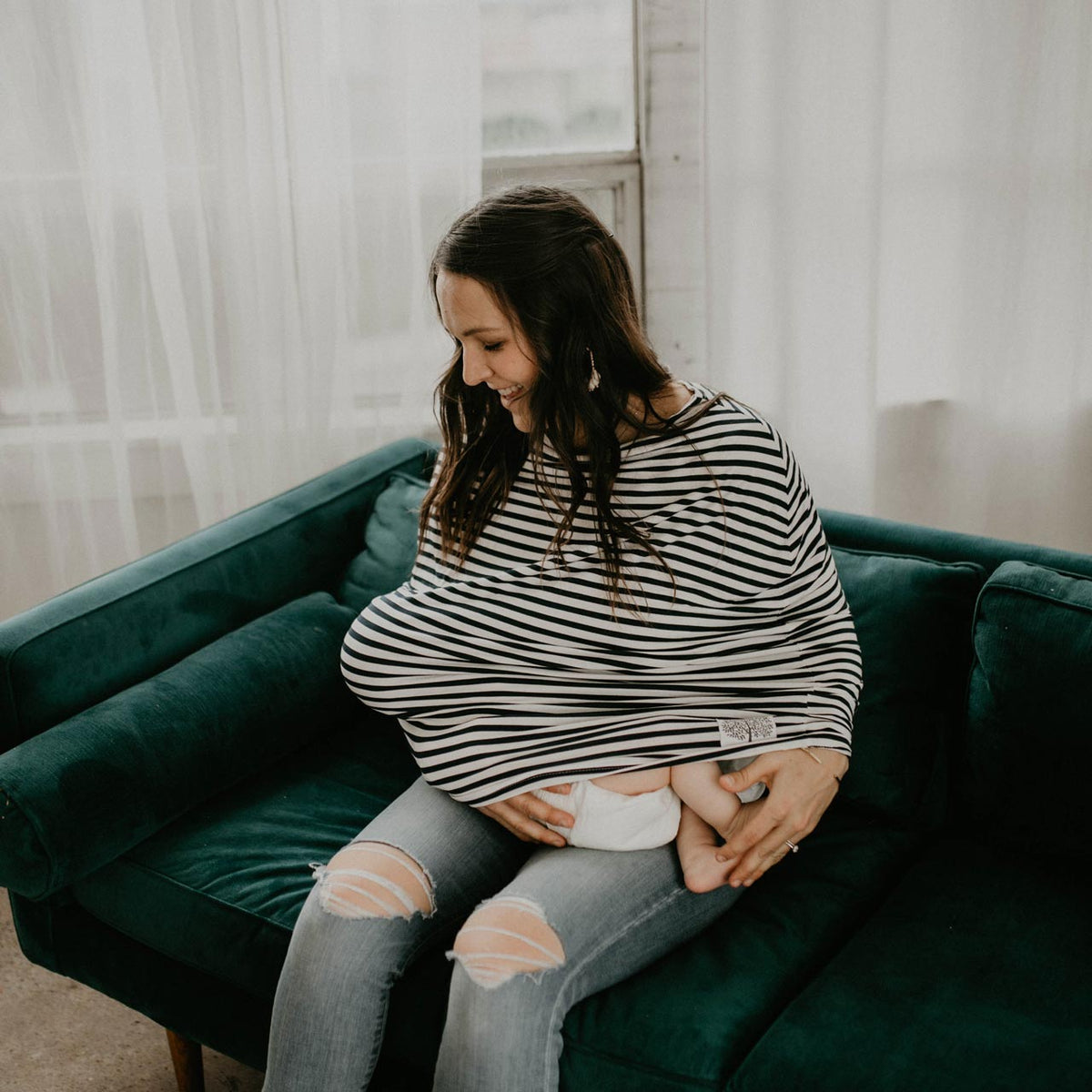 Multi-use Cover, White/Navy Stripes by Parker Baby Co.