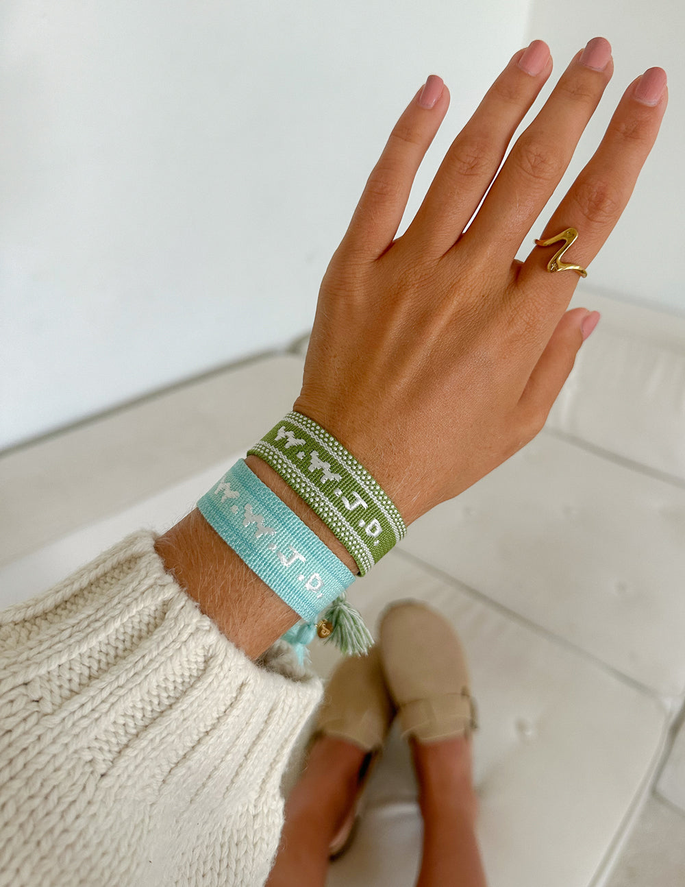 Green WWJD Embroidered Bracelet by Elevated Faith
