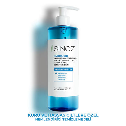 Sinoz Hydrating Facial Cleansing Gel for Dry & Sensitive Skin | Gentle Face Wash with Snow Mushroom, Babassu Oil - SLS Free, Moisturizing (13.53 fl oz) by Beauty Care Bag