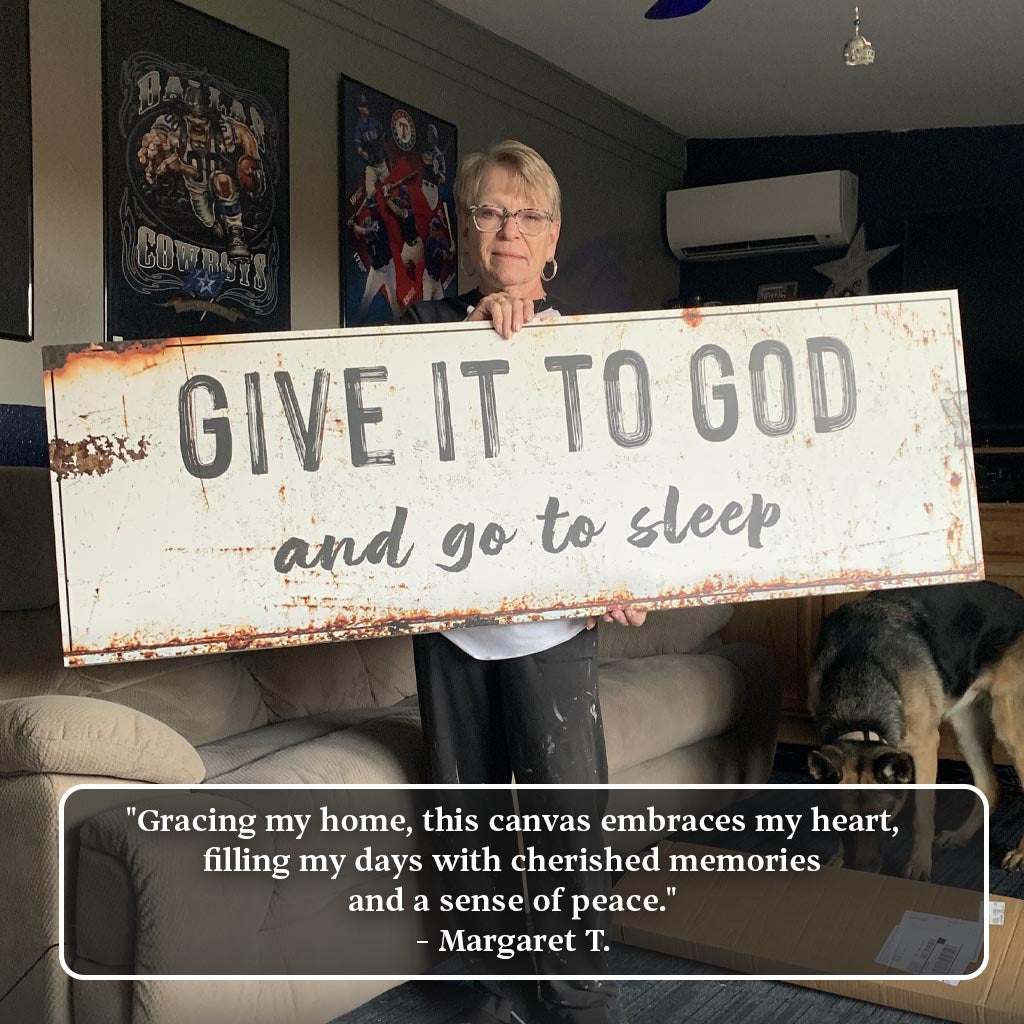 Give It to God and Go to Sleep – Rustic Christian Wall Art for Peaceful Nights by Tailored Canvases