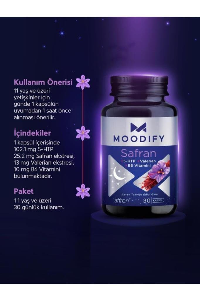 Moodify - Safran Extract with 5-HTP, Valerian, Vitamin B6 - 30 Capsules by Beauty Care Bag