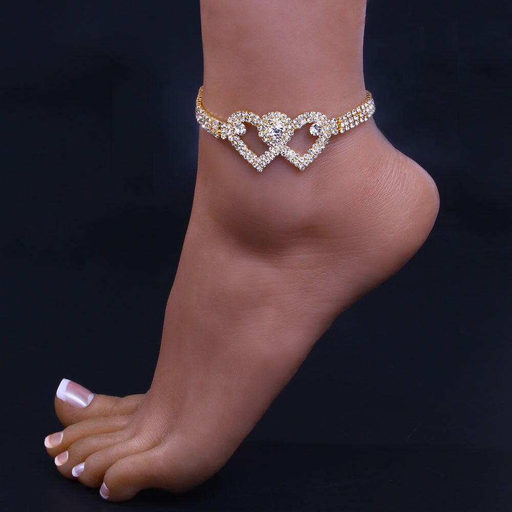 Double Heart Anklet Bracelet for Women Beach Ankles Jewelry by Red Iphigenia