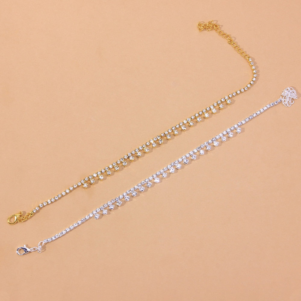 Rhinestone Water Drop Anklet Foot Jewelry for Women Silver/Gold by Red Iphigenia