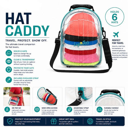 Emerald Green Hat Caddy Travel Case | Hard Shell Hat Carrier Holds Up to 8 Hats | Emerald Green Protective Hat Storage Case with Adjustable Shoulder Strap by Logie Joe's Golf