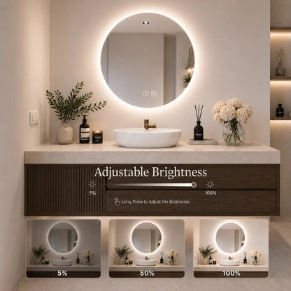 Round Backlit LED BATHROOMS Vanity Mirrors With Dimmable Lights by HAUSVITA