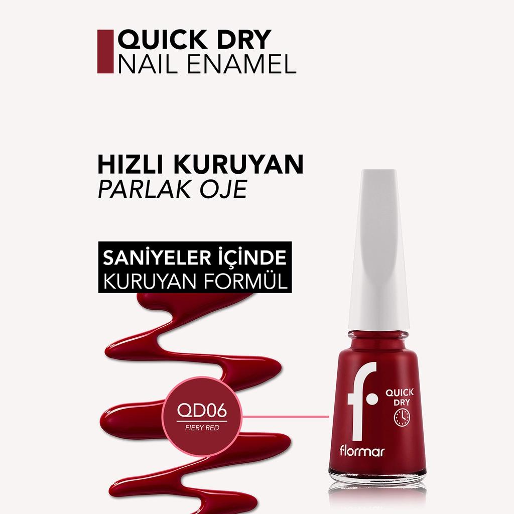 Flormar Quick Dry Nail Polish 006 Fiery Red High Pigment by Beauty Care Bag