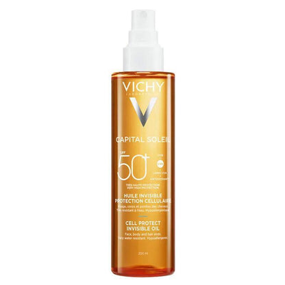 Vichy Capital Soleil Cell Protect Oil Spf 50 - Lightweight Antioxidant Sunscreen Oil for Face and Body by Beauty Care Bag