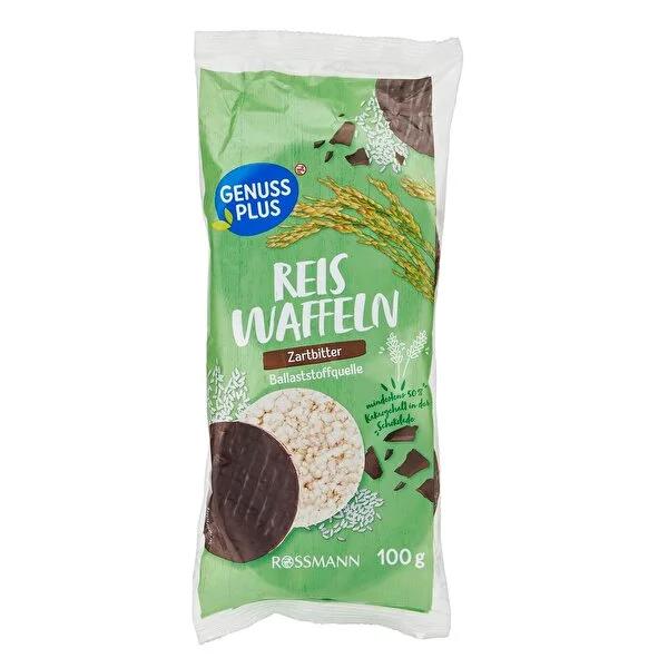 Genuss Plus: Dark Chocolate Covered Rice Cakes - Gluten-Free Fiber Snack 100g - Healthy On-the-Go Treat by Beauty Care Bag