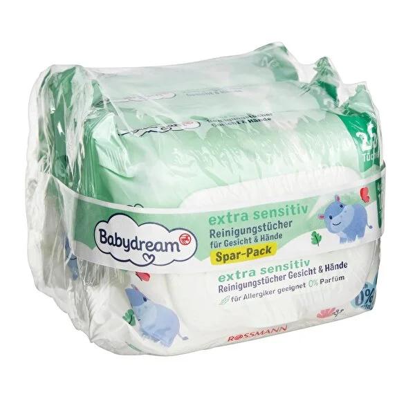 Babydream Extra Sensitive Baby Wipes for Face & Hand - Dermatologically Tested, Gentle Cleansing, 100 Count (25x4) by Beauty Care Bag